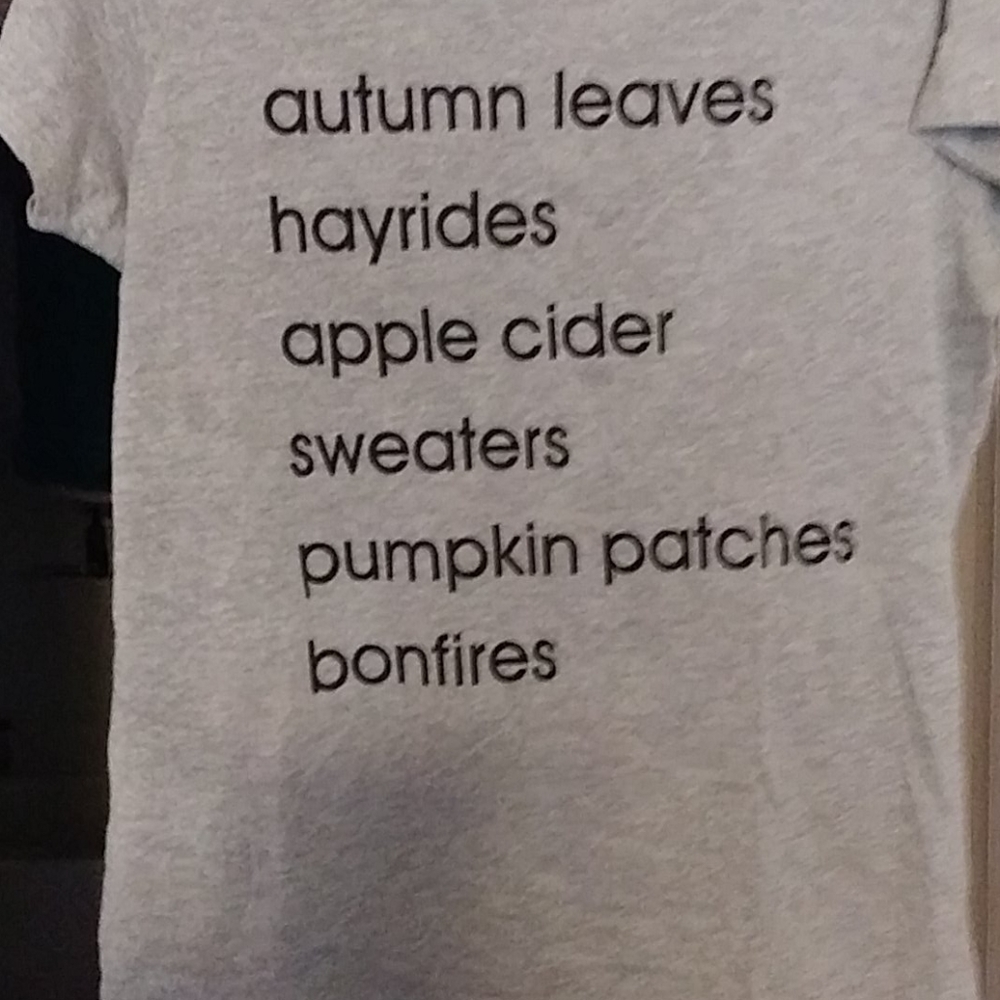 Grey fall Tee shirt with black lettering